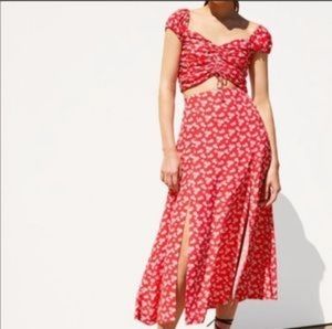 Zara Red Floral Midi Skirt